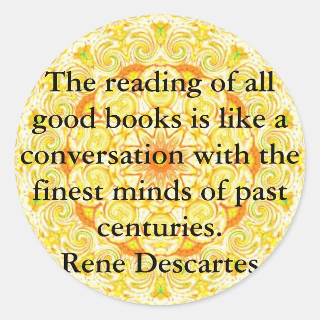 Pegatina Redonda Cita literaria de Rene Descartes (Anverso)