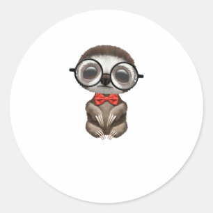 Pegatina Redonda Cita Nerdy Sloth con gafas y corbatas