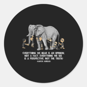 Pegatina Redonda Cita Perspectiva Marcus Aurelius Elephant Illustr
