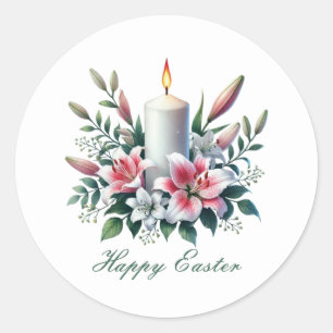 Pegatina Redonda Citar vela de Pascua feliz