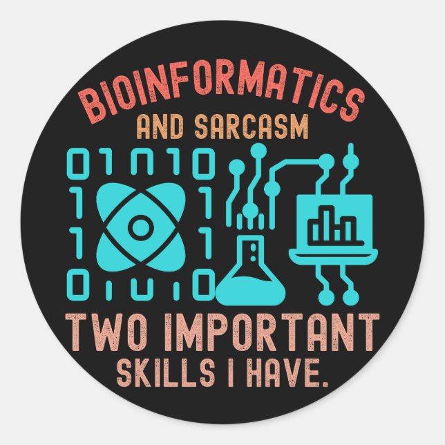 Pegatina Redonda Citas de bioinformática, dichos de bioinformática5 (Anverso)
