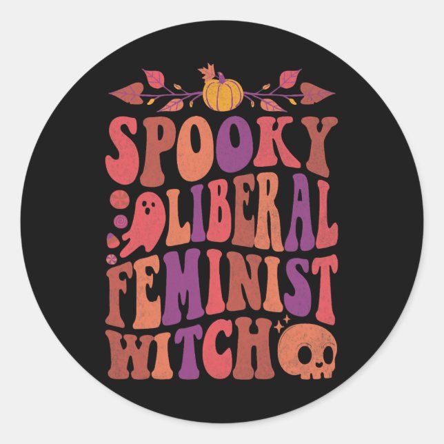 Pegatina Redonda Citas de Halloween feministas liberales (Anverso)