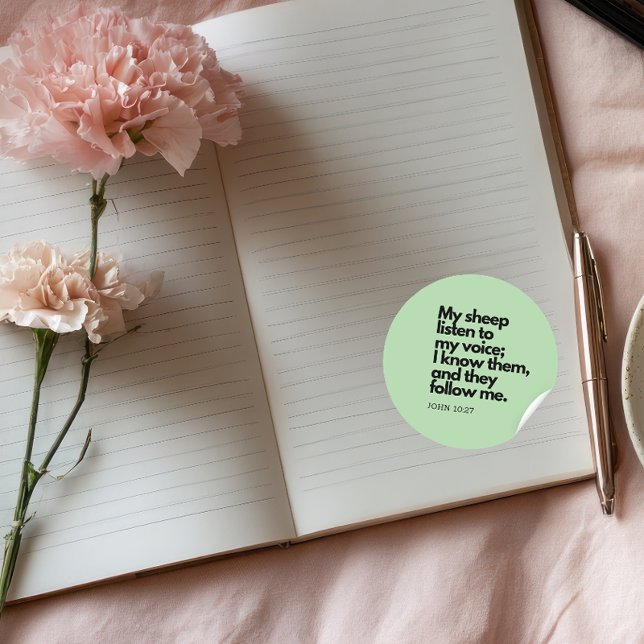 Pegatina Redonda Citas de la Biblia: Juan 10:27, Versículo del Evan (Subido por el creador)