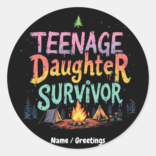 Pegatina Redonda Citas divertidas de padres sobre sobreviviente de  (Anverso)