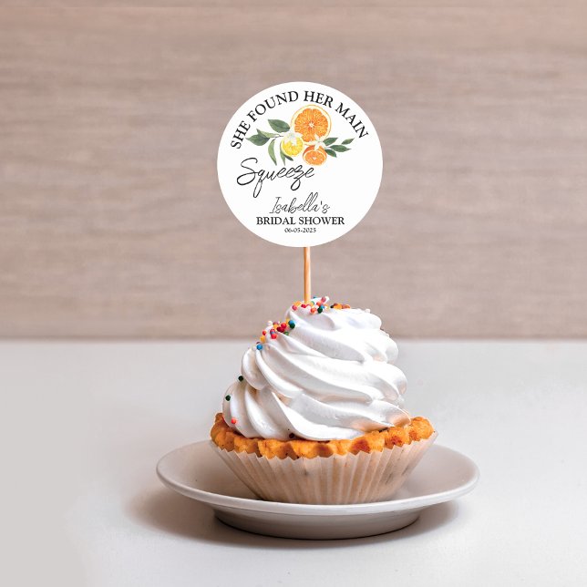 Pegatina Redonda Cítricos Ella Encontró su Gran Amor Fiesta de Desp (Add a zesty finishing touch to your bridal shower favors with this Citrus “Thank You” Classic Round )