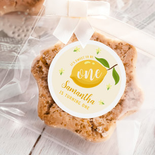 Pegatina Redonda Citrus de limón lindo 1 cumpleaños