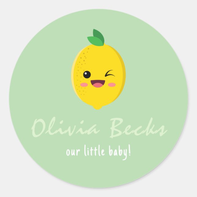 Pegatina Redonda Citrus Lemon Baby Shower (Anverso)