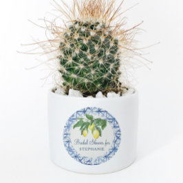 Pegatina Redonda Citrus limón con hoja Foliage Azul n Blanco Patrón