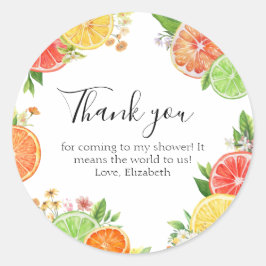 Pegatina Redonda Citrus Little Cutie Baby Shower Gracias