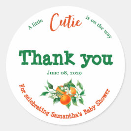 Pegatina Redonda Citrus Little Cutie Blossom Naranja Baby Shower