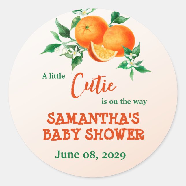 Pegatina Redonda Citrus Little Cutie En El Camino Naranja Baby Show (Anverso)