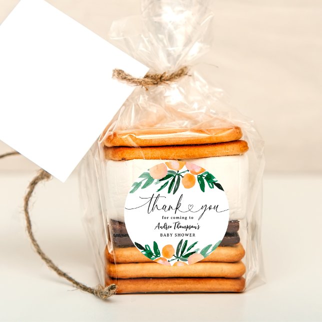 Pegatina Redonda Citrus Naranja Gracias Baby Shower (Subido por el creador)