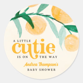 Pegatina Redonda Citrus Naranja Little Cutie Baby Shower