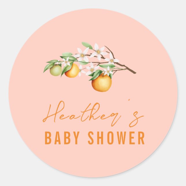Pegatina Redonda Citrus simple Naranja de verano Baby Shower (Anverso)