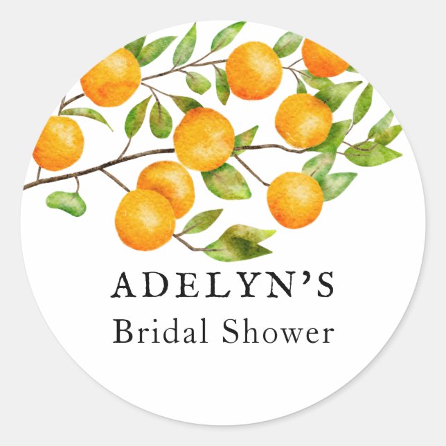 Pegatina Redonda Citrus Summer Bridal Shower Favor (Anverso)