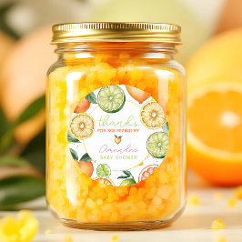 Pegatina Redonda Citrus tiene un Baby Shower real de fruta de color