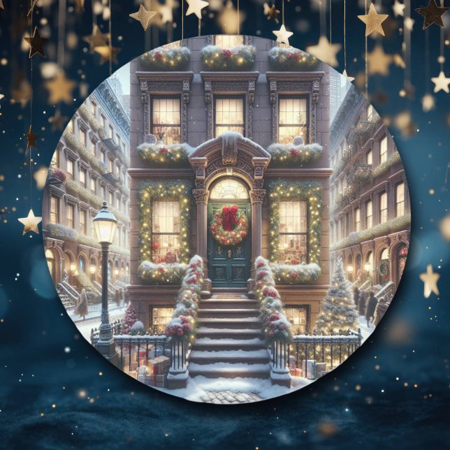 Pegatina Redonda City Brownstone en los Navidades (Subido por el creador)