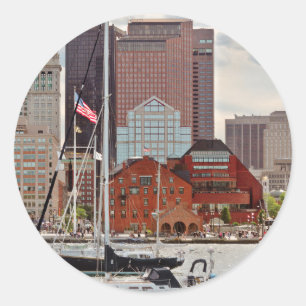 Pegatina Redonda Ciudad - Boston Ma - Paseo marítimo horizonte