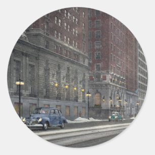 Pegatina Redonda Ciudad - Chicago, IL - Invierno en Chicago 1942