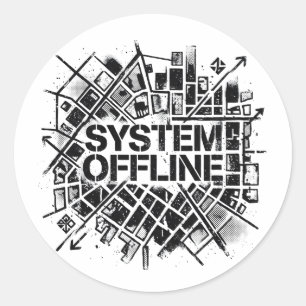 Pegatina Redonda Ciudad Ciberpunk Bruto en Estilo Plantilla Gráfica