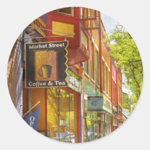 Pegatina Redonda Ciudad - Corning NY - Market Street Coffee & Tea