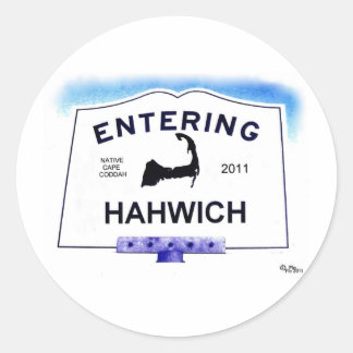 Pegatina Redonda Ciudad de Cape Cod, Hahwich (Harwich a los 'forast