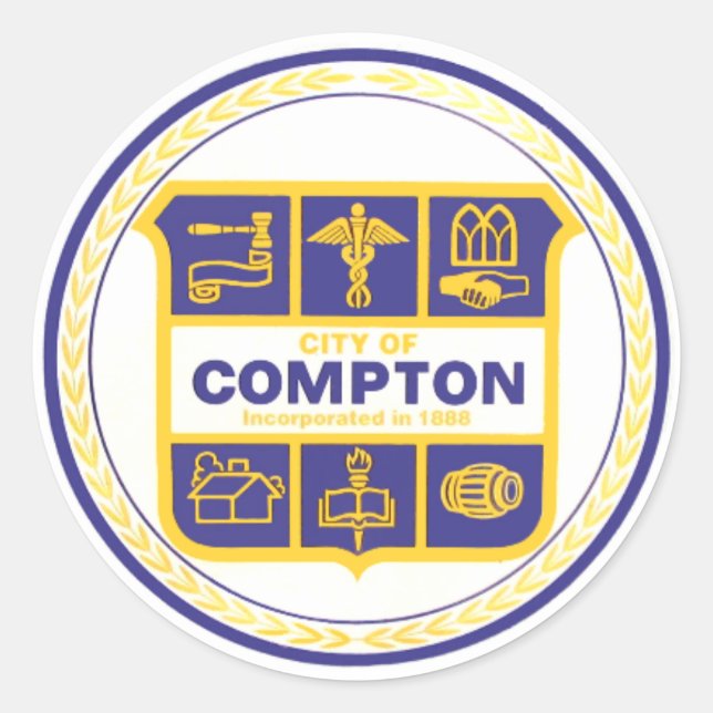Pegatina Redonda Ciudad de Compton Seal (California) (Anverso)