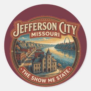 Pegatina Redonda Ciudad de Jefferson Missouri Capital Río Viaje