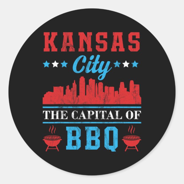 Pegatina Redonda Ciudad De Kansas La Capital De Bbq (Anverso)