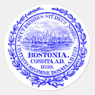 Pegatina Redonda Ciudad de la Vintage de Boston Seal, azul cobalto