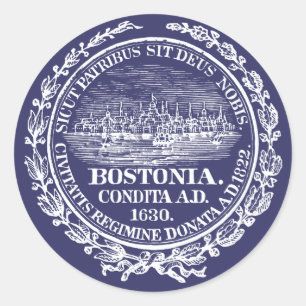Pegatina Redonda Ciudad de la Vintage de Boston Seal, blanco