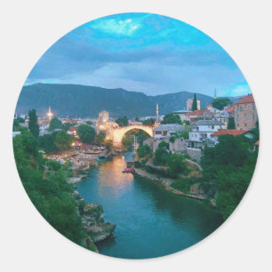 Pegatina Redonda Ciudad de Mostar - Bosnia y Herzegovina