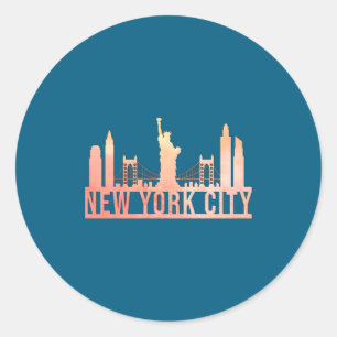 Pegatina Redonda Ciudad de Nueva York EE. UU. Paisaje urbano Siluet