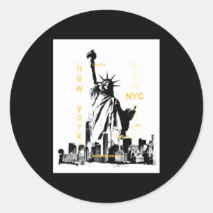 Pegatina Redonda Ciudad de Nueva York Ny Nyc Estatua de la Libertad