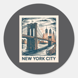 Pegatina Redonda Ciudad de Nueva York Puente de Brooklyn Bold Retro
