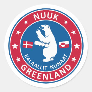 Pegatina Redonda Ciudad de Nuuk Groenlandia. Insignia de Nuuk
