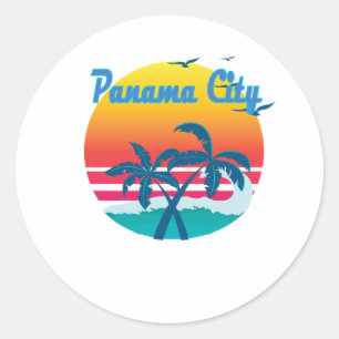 Pegatina Redonda Ciudad de Panamá, cosecha estival retro