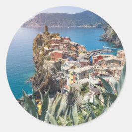 Pegatina Redonda Ciudad de Vernazza, Cinque Terre