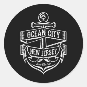Pegatina Redonda Ciudad del Océano Nueva Jersey Nj Diseño de Ancla