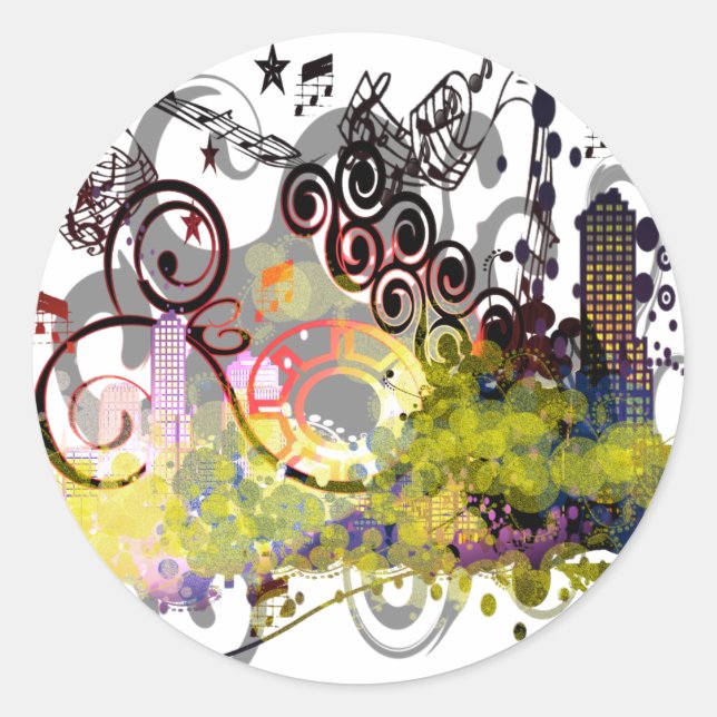 Pegatina Redonda Ciudad desgarrada (Anverso)