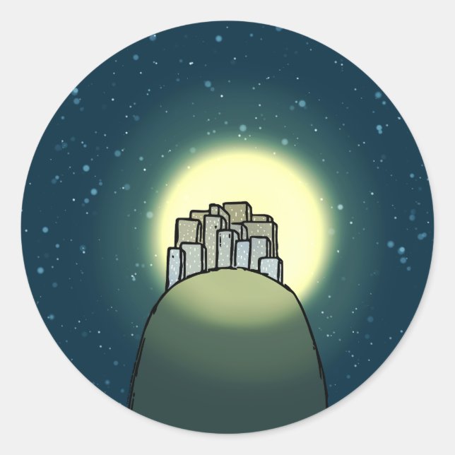 Pegatina Redonda Ciudad en una colina (Anverso)