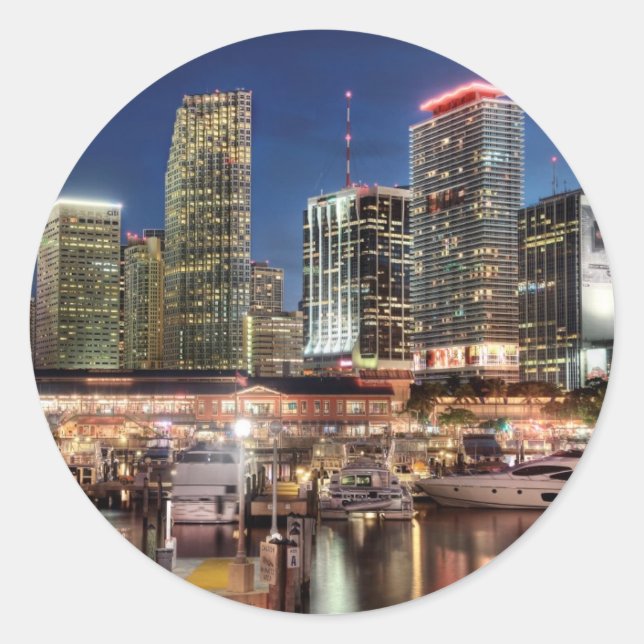 Pegatina Redonda Ciudad skyline de Miami en Florida (Anverso)