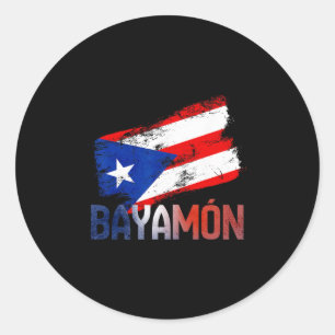 Pegatina Redonda Ciudad Yamón Puerto Rico Bandera Raíces Vintage Bo