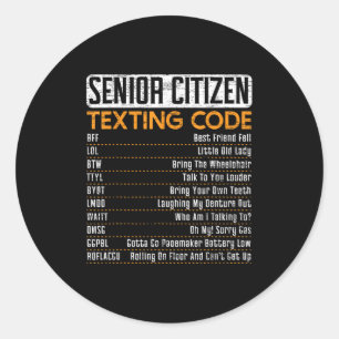 Pegatina Redonda Ciudadano Mayor Enviando Textos De Código Para Un 