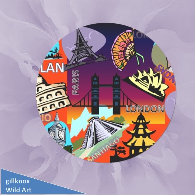 Pegatina Redonda Ciudades capitales de todo el mundo (Subido por el creador)