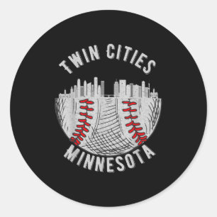 Pegatina Redonda Ciudades Gemelas Cool Minnesota Mn Béisbol Skyline