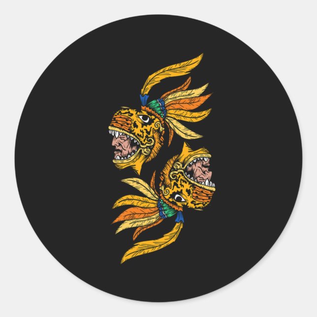 Pegatina Redonda Civilización cultural azteca warior jaguar maya in (Anverso)