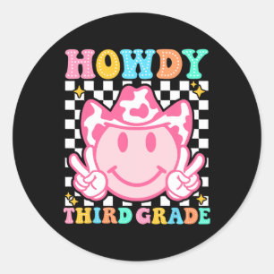 Pegatina Redonda Ck Al Colegio Howdy Tercer Grado Vaquero Occidenta