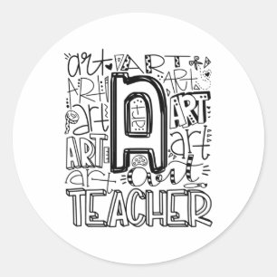 Pegatina Redonda Ck To School Art Teacher Typography