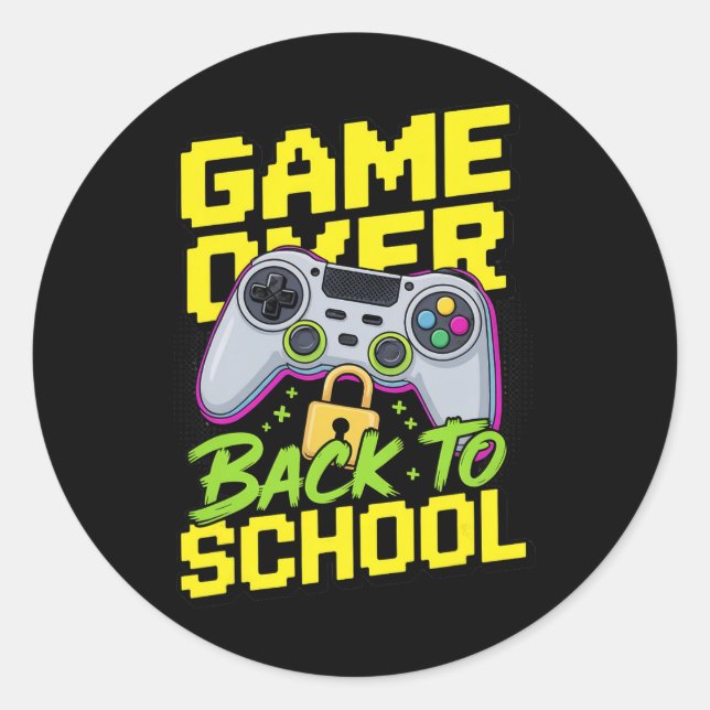 Pegatina Redonda Ck To School Gamer Controller Funny Pun Graphic Hu (Anverso)